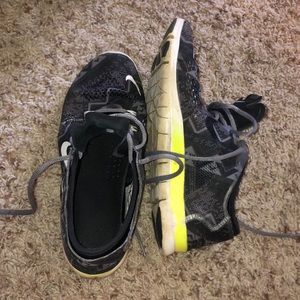 Grey with neon yellow Nikes